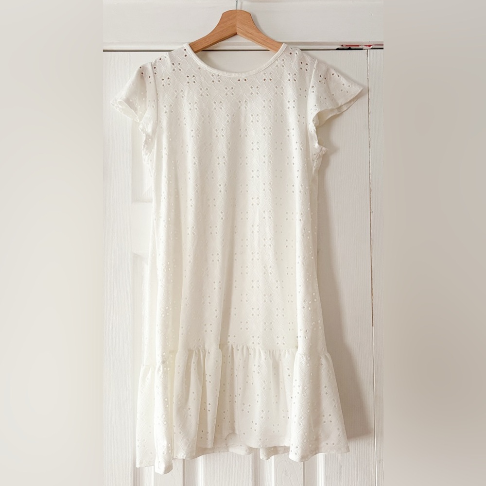 Mary & Nell Chic White Eyelet Midi Dress‎ Size Medium EUC Like New